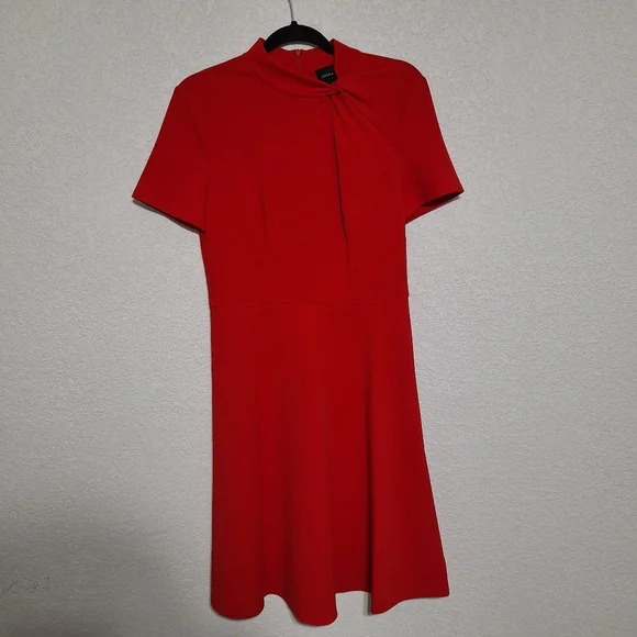 Donna Morgan Red Knee-Length Dress Twist Neckline Short Sleeve A-Line - Picture 2 of 7